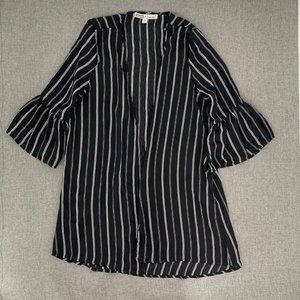 Gypsies & Moondust Open Cardigan Lightweight Black & White Medium Ruffled